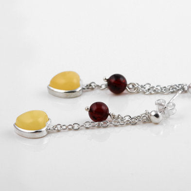 Butterscotch and Cherry Amber Heart Earrings