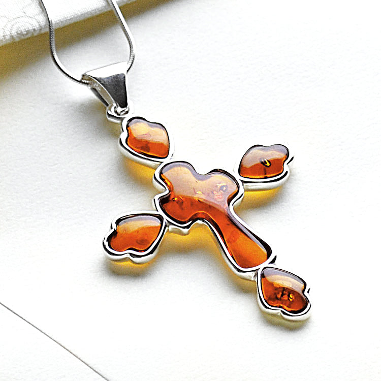 Unisex Honey Amber Cross Pendant