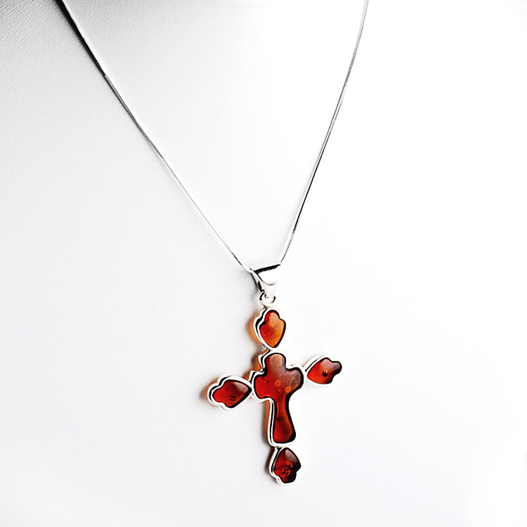 Unisex Honey Amber Cross Pendant