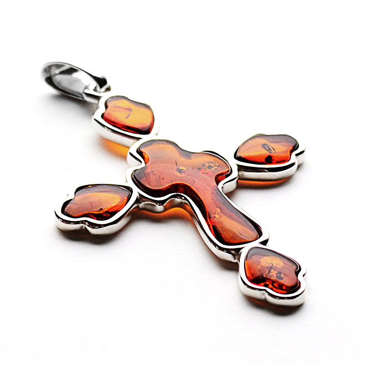 Unisex Honey Amber Cross Pendant