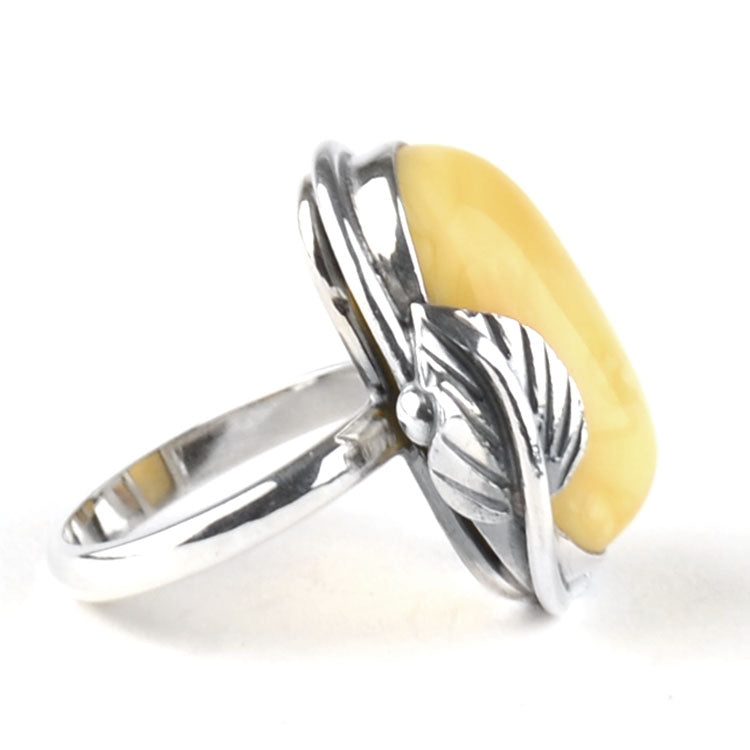 Butterscotch Amber & Silver Ring