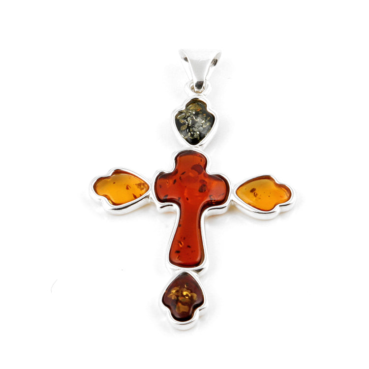 Graceful Amber Cross Pendant