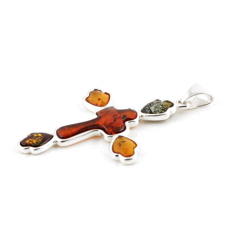 Graceful Amber Cross Pendant