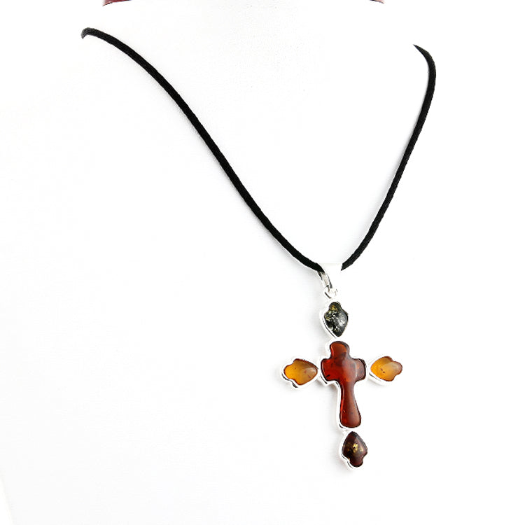Graceful Amber Cross Pendant