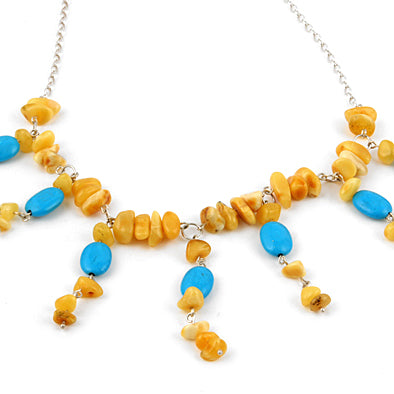 Turquoise & Butterscotch Amber Necklace