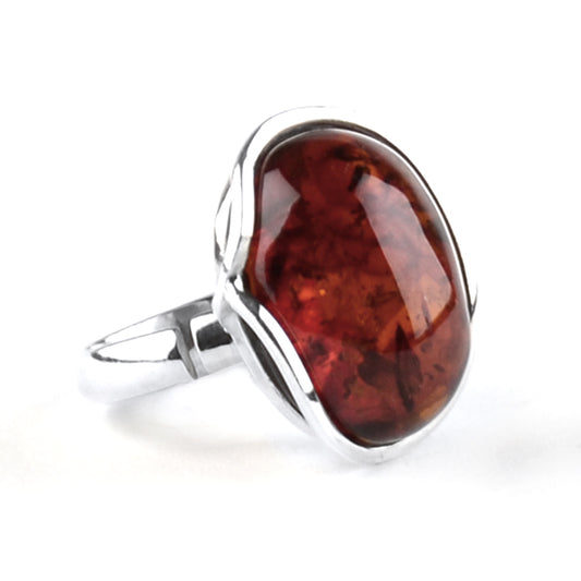 Dark Honey Baltic Amber Silver Ring