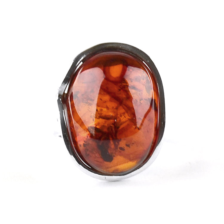 Dark Honey Baltic Amber Silver Ring