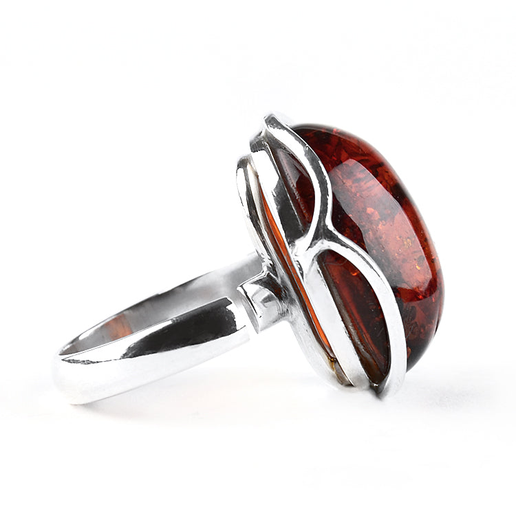 Dark Honey Baltic Amber Silver Ring