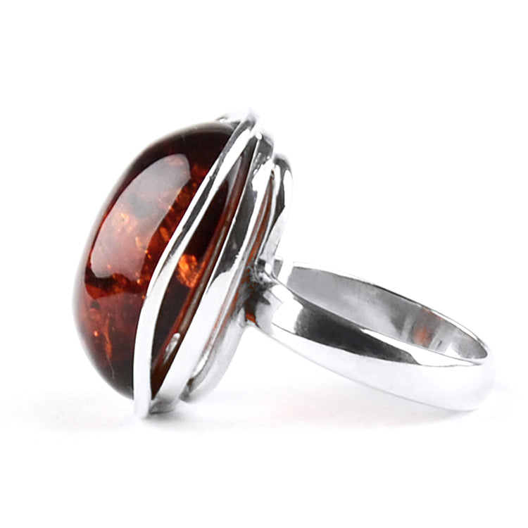 Dark Honey Baltic Amber Silver Ring