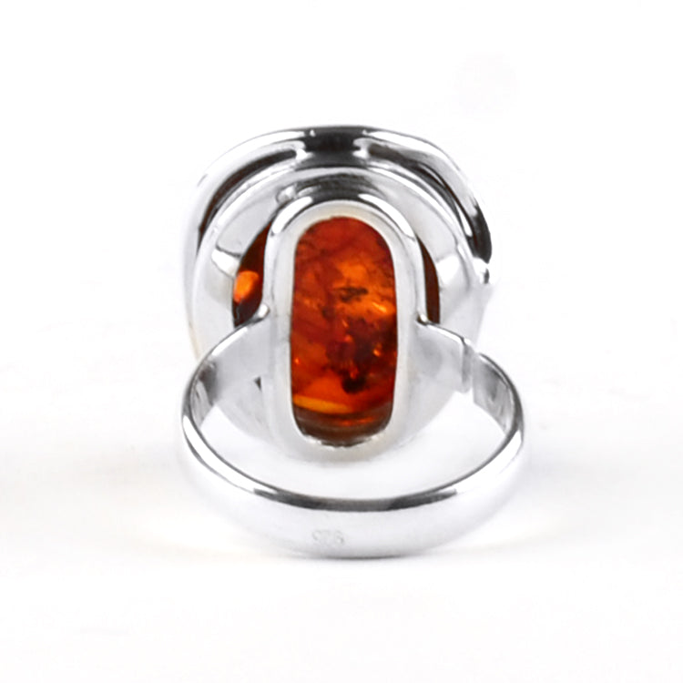 Dark Honey Baltic Amber Silver Ring
