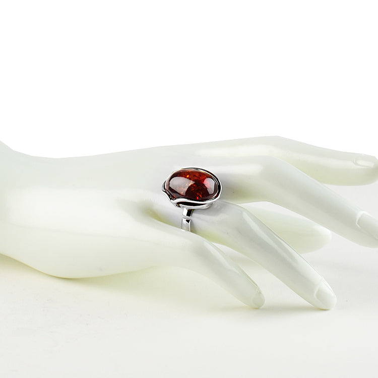 Dark Honey Baltic Amber Silver Ring