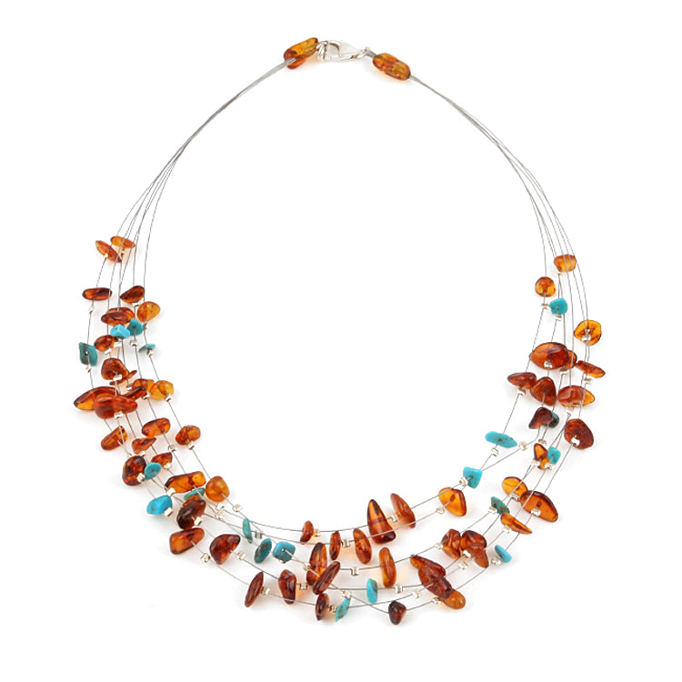 Amber and Turquoise Lace Amber Necklace