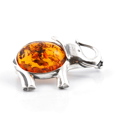 Amber in Silver Elephant Pin