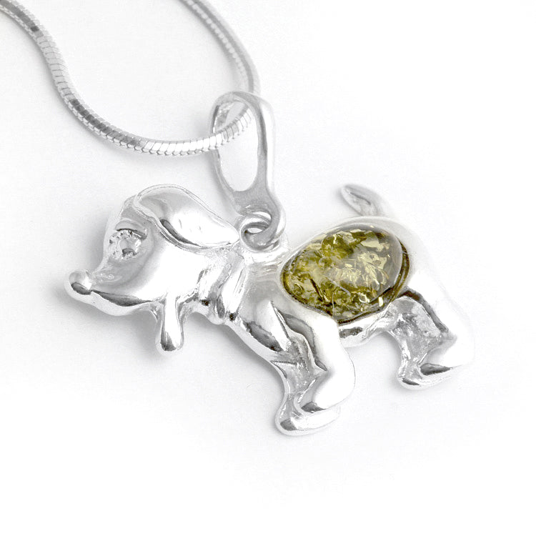 Green Amber Dog Pendant