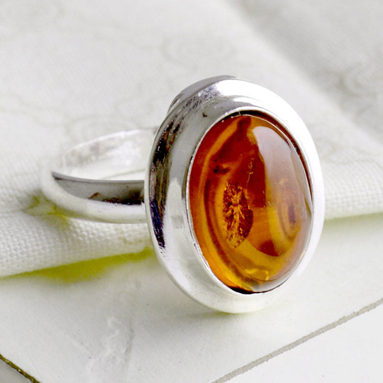 Simple Amber Oval Ring