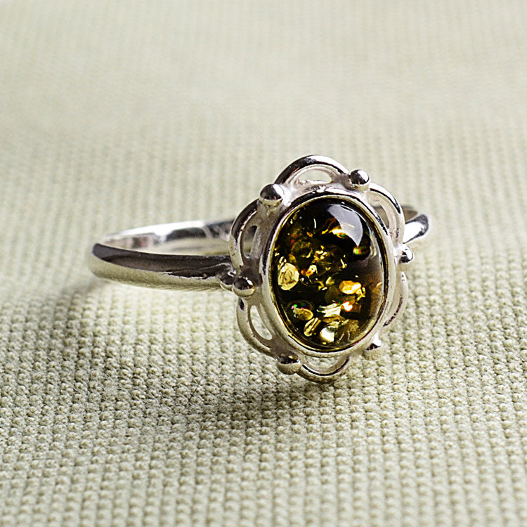 Green Victorian Amber Ring