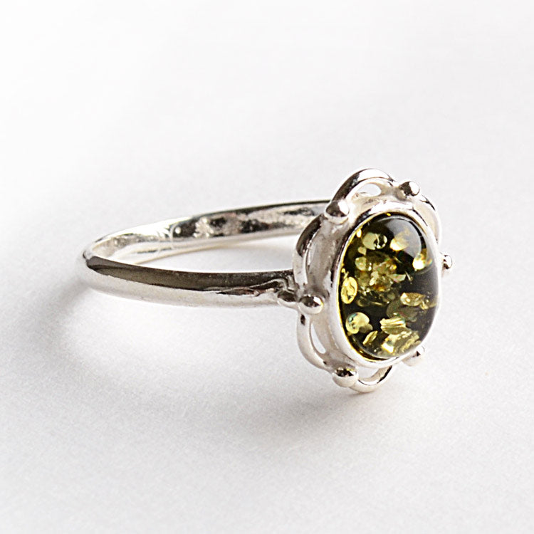 Green Victorian Amber Ring