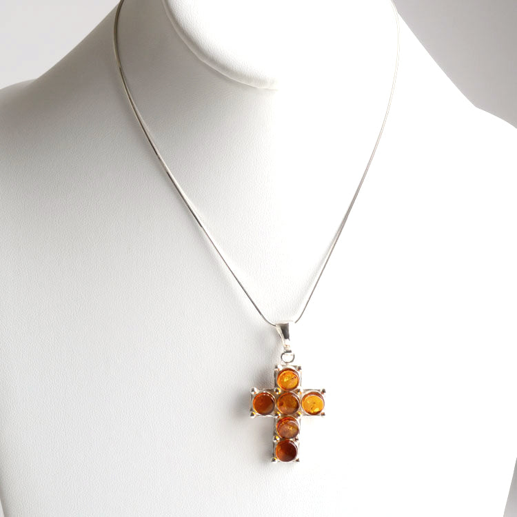 Six Stones of Honey Amber Cross Pendant
