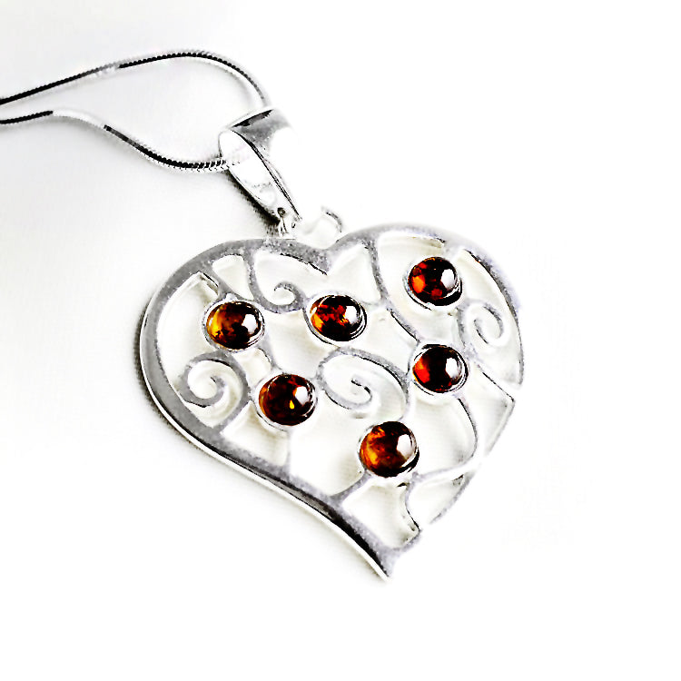 Honey Amber in Silver Heart Pendant