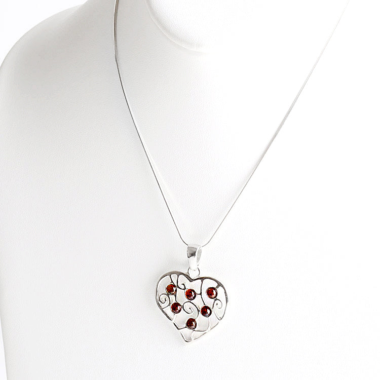 Honey Amber in Silver Heart Pendant