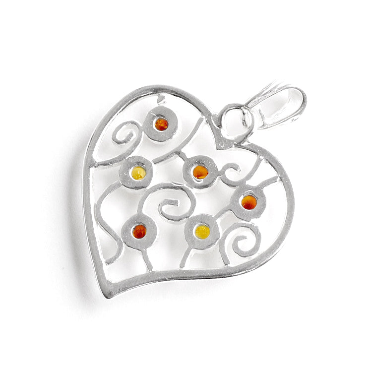 Silver Heart Filigree With Amber Pendant