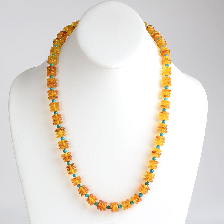 Amber & Turquoise Beaded Necklace