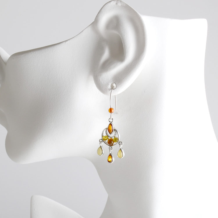 Dangling Amber & Silver Earrings