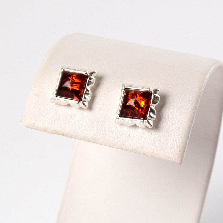 Amber Square - Stud Earrings