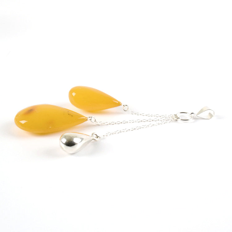 Butterscotch Amber And Silver Drops Pendant