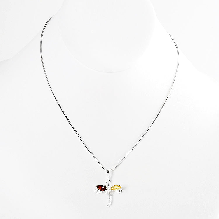 Dragonfly Pendant - Amber & Silver
