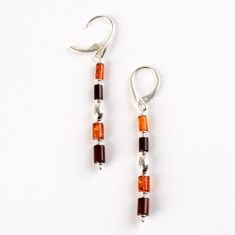 Simply Sleek Amber & Silver Earrings