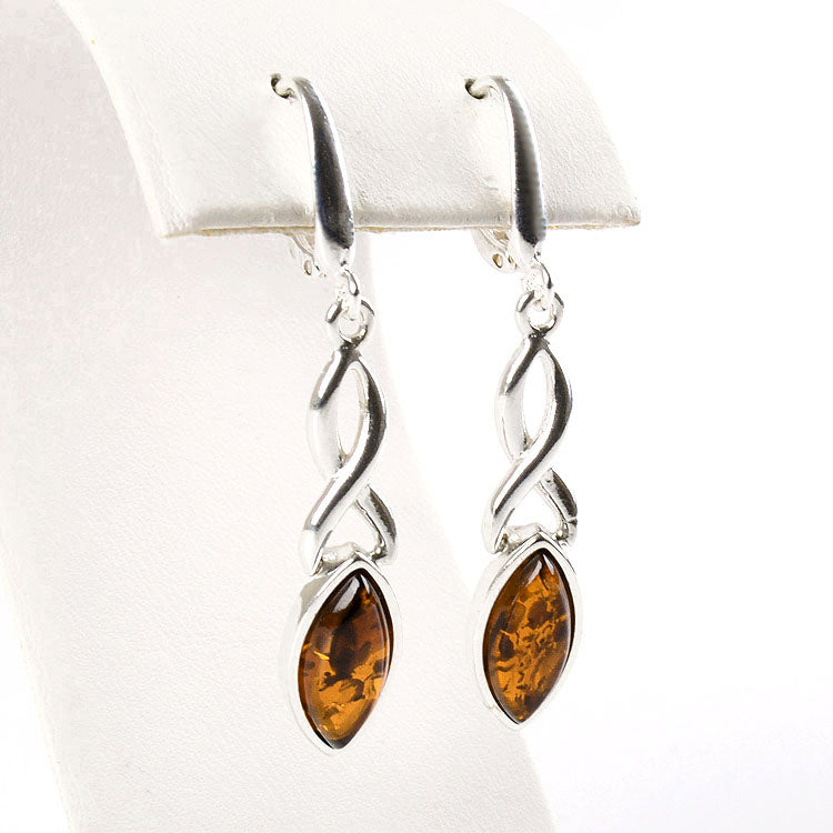 Silver Twist to Amber Earrings