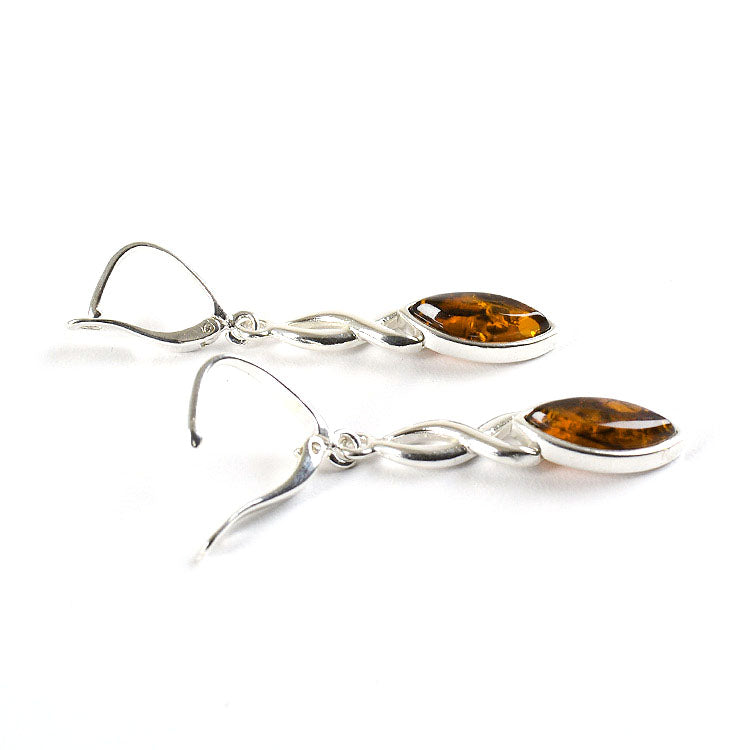 Silver Twist to Amber Earrings