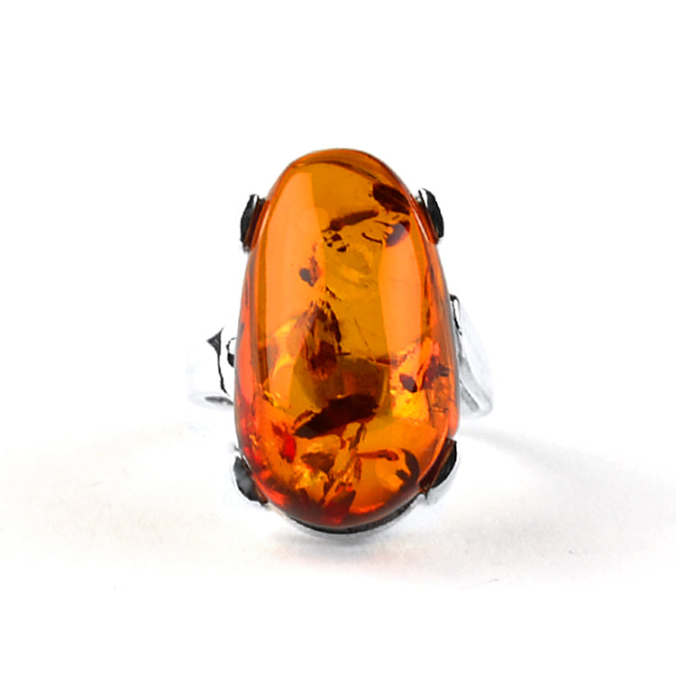 Four Prongs Dark Honey Amber Ring