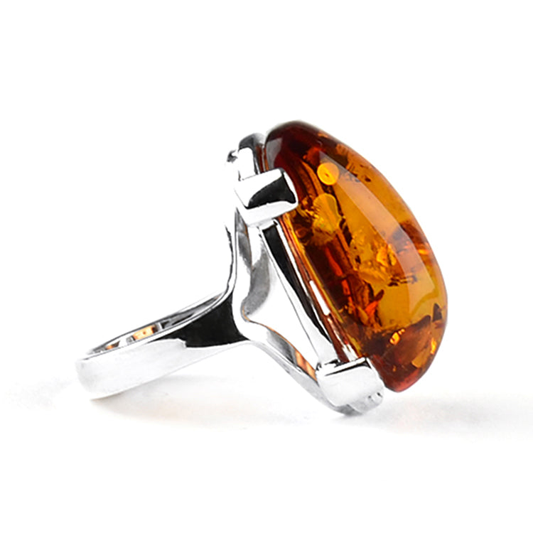 Four Prongs Dark Honey Amber Ring