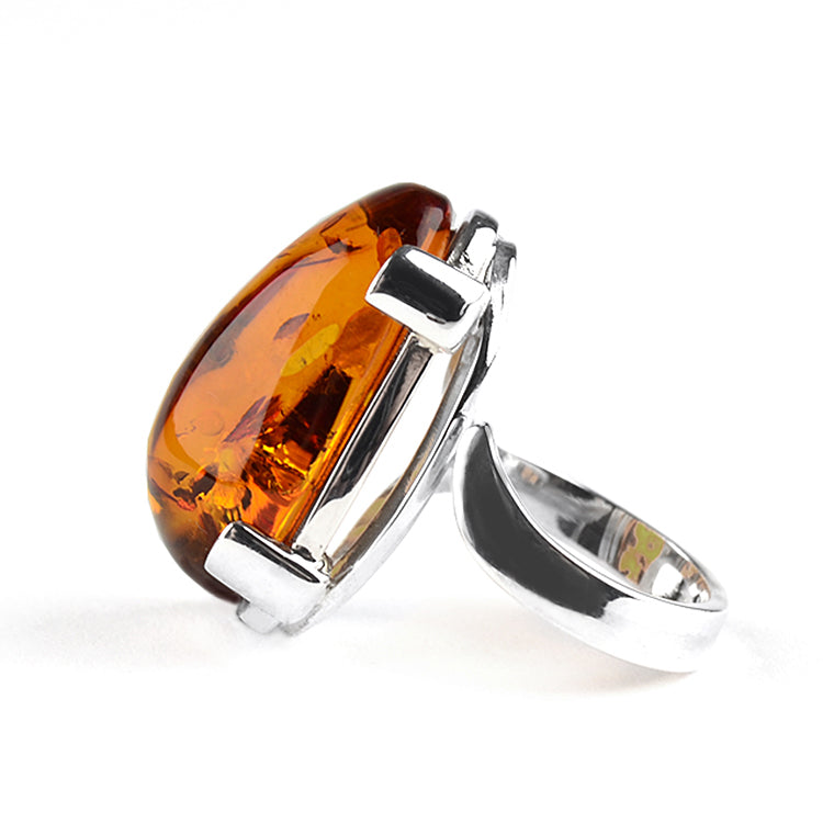 Four Prongs Dark Honey Amber Ring