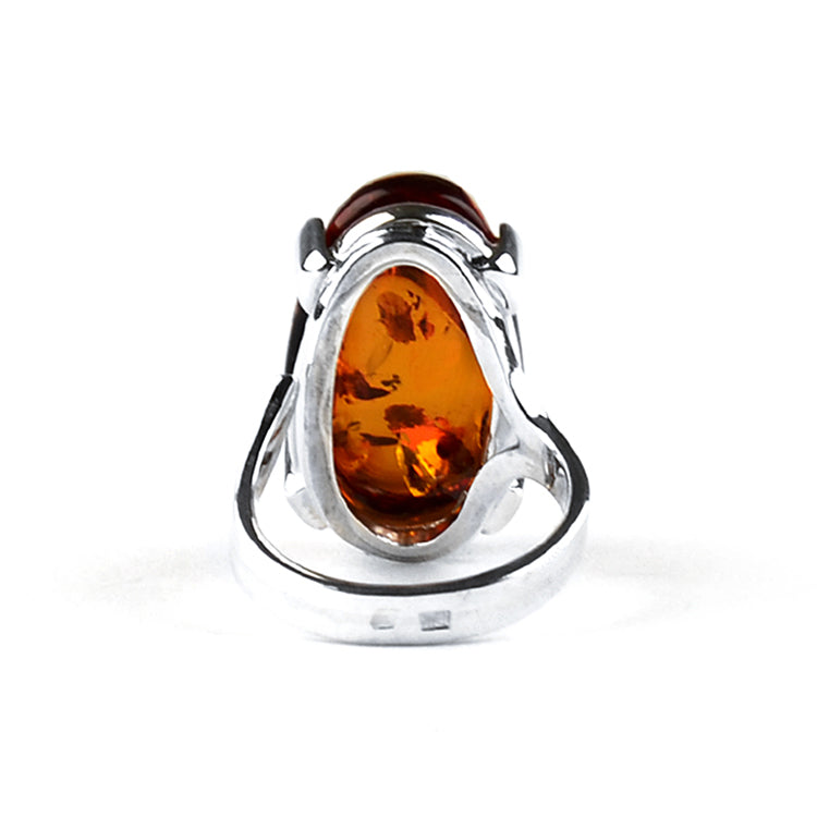Four Prongs Dark Honey Amber Ring
