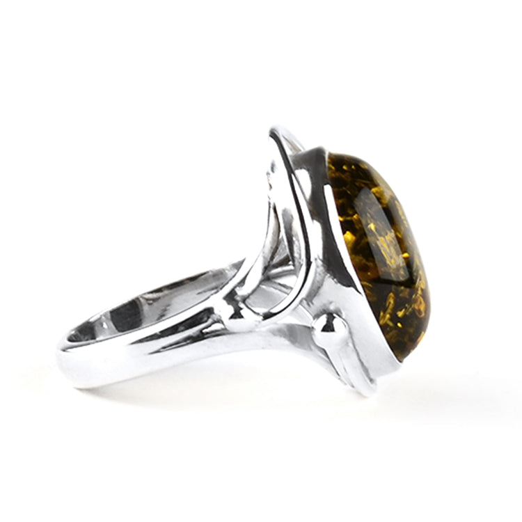 Ornate Design Green Amber Ring