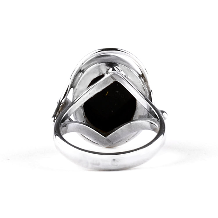 Ornate Design Green Amber Ring