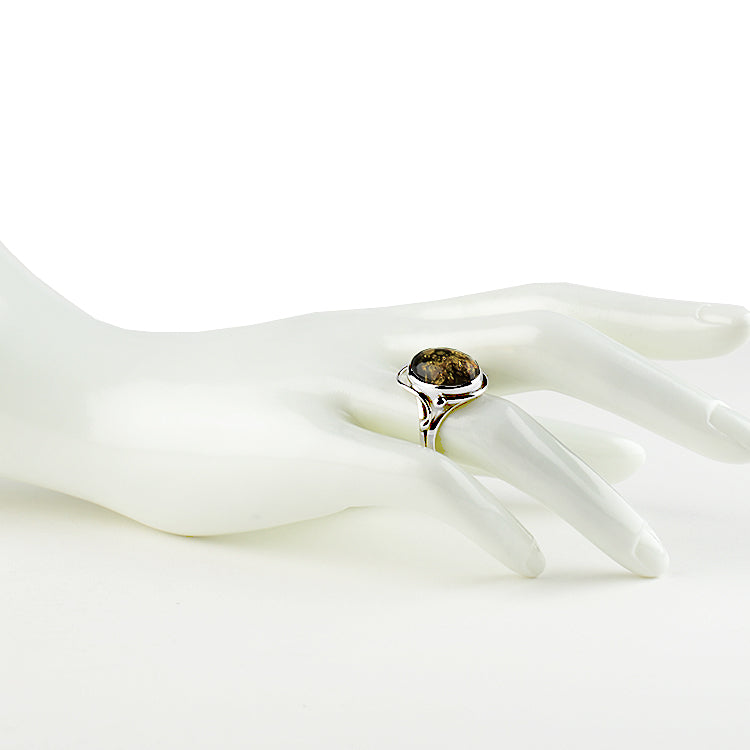 Ornate Design Green Amber Ring