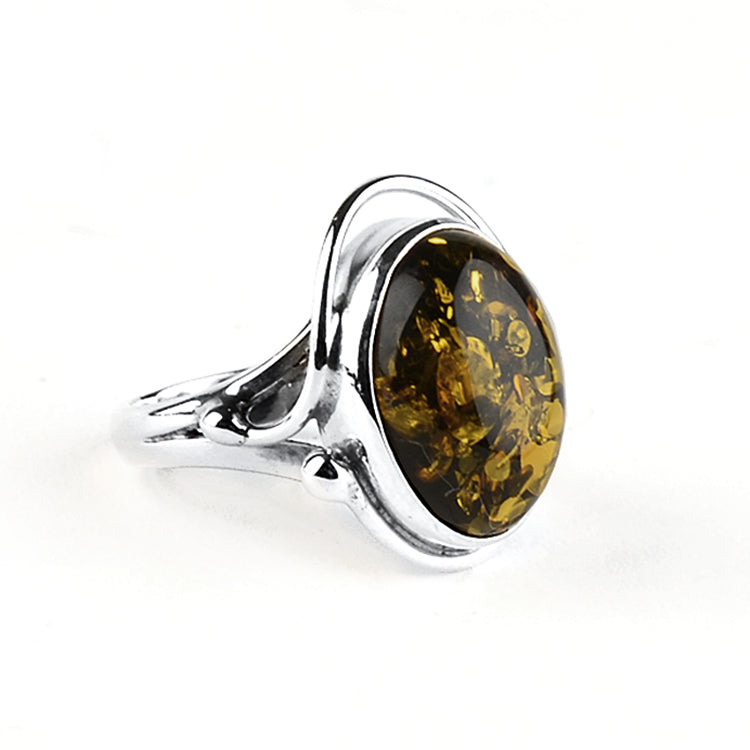 Ornate Design Green Amber Ring