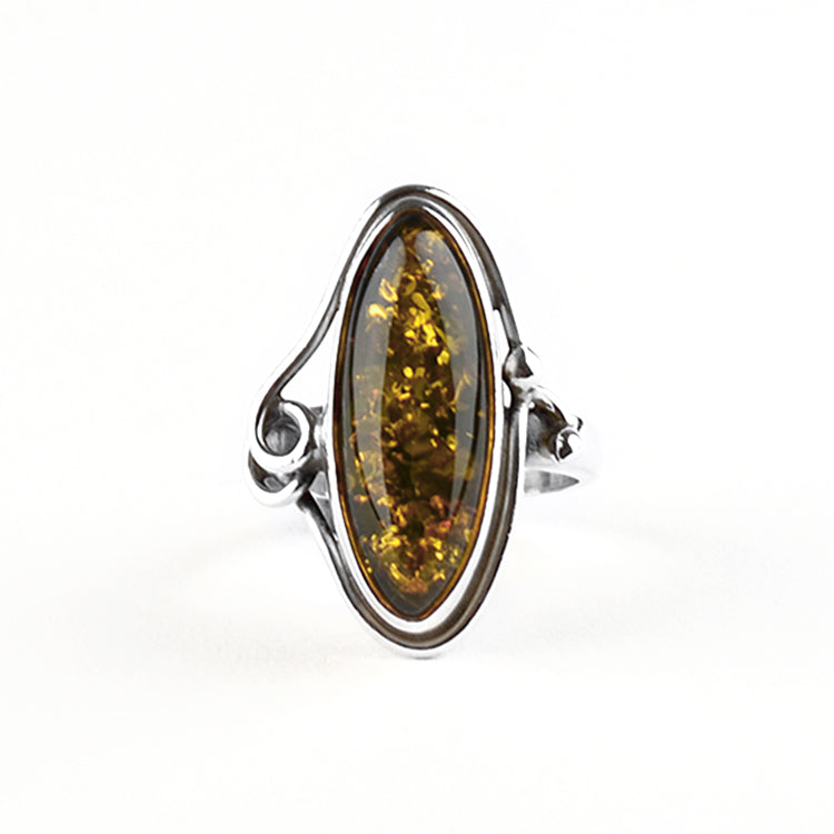 Artisan Green Amber Silver Ring