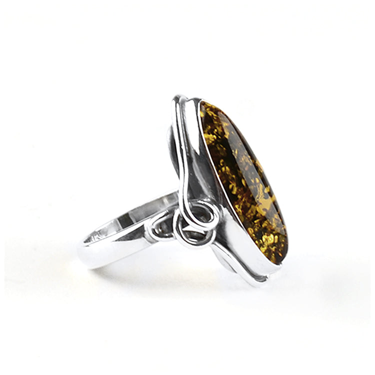 Artisan Green Amber Silver Ring
