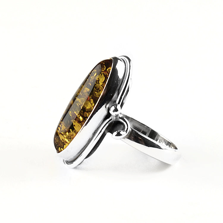 Artisan Green Amber Silver Ring