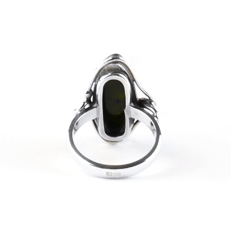 Artisan Green Amber Silver Ring