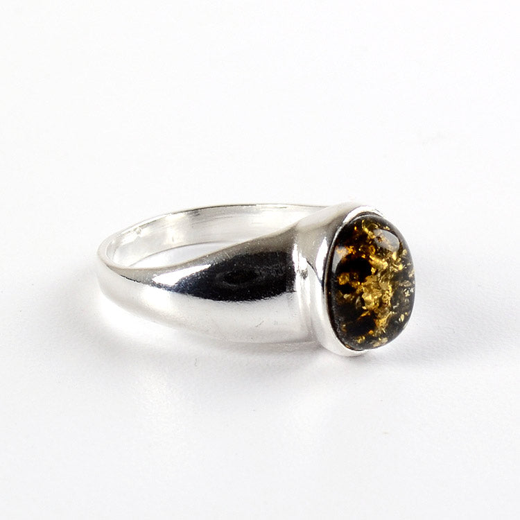 Green Amber Oval Ring