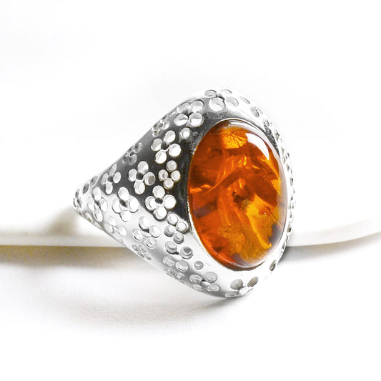 Silver & Amber Oval Ring