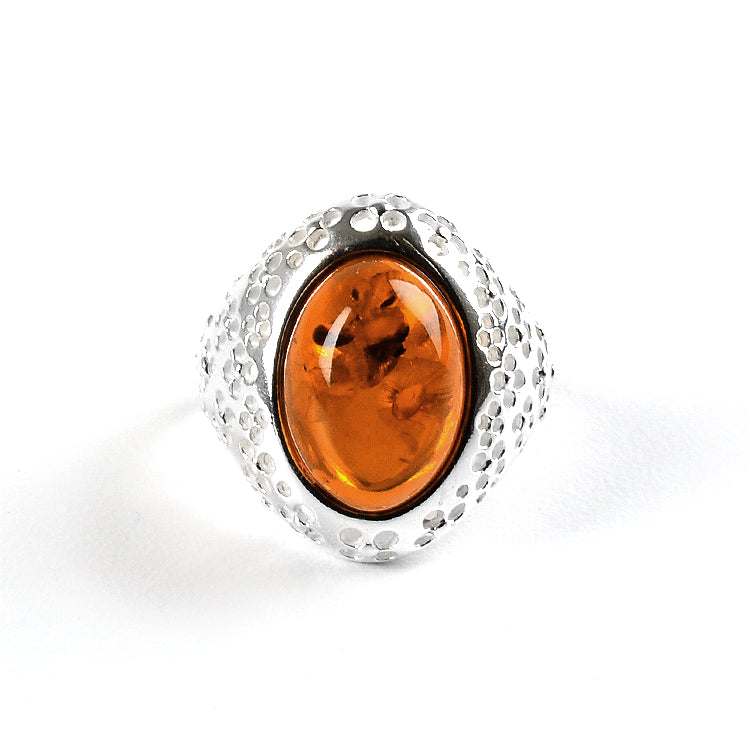 Silver & Amber Oval Ring