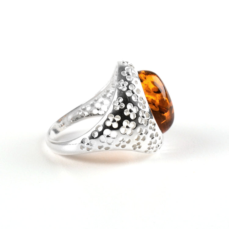 Silver & Amber Oval Ring