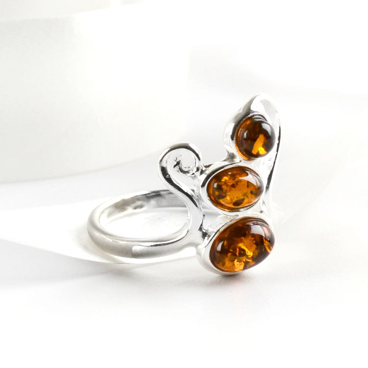 Natural Baltic Amber Ring In 925 Sterling Silver - Oval Orange Gemstone, Handmade Jewelry